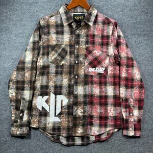 Kleep Button Up Shirt Men's Medium Red/Brown Plaid Grunge Custom Streetwear